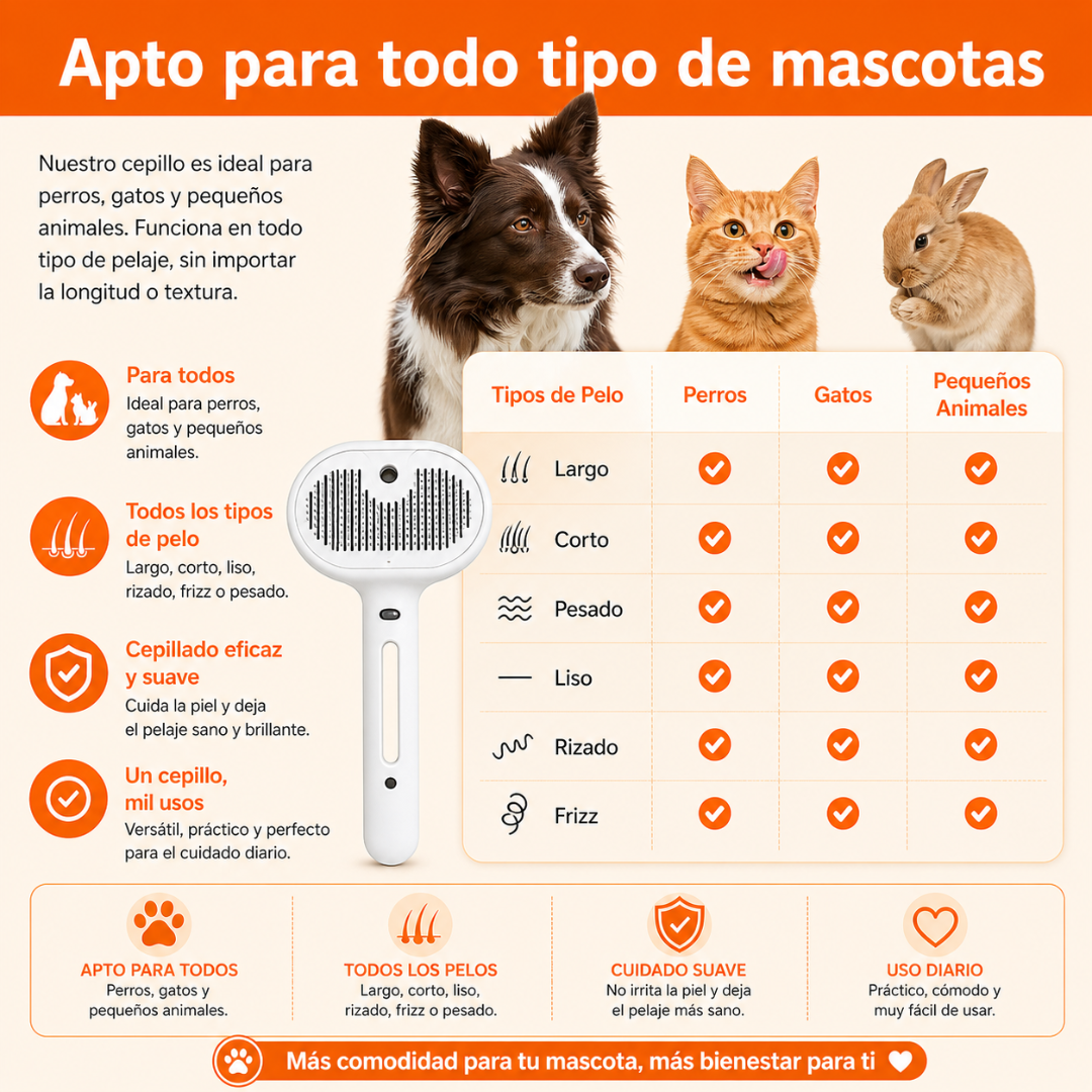 Cepillo Vapor Perros Elimina Nudos, Pelos y Masajea