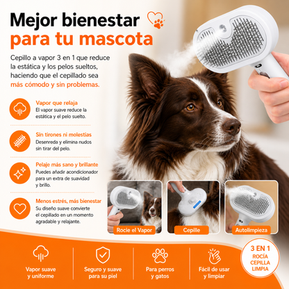 Cepillo Vapor Perros  Elimina Nudos, Pelos y Masajea