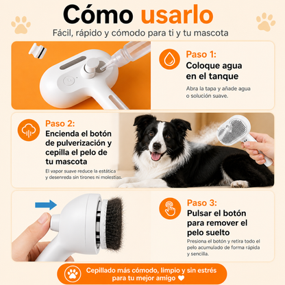 Cepillo Vapor Perros  Elimina Nudos, Pelos y Masajea