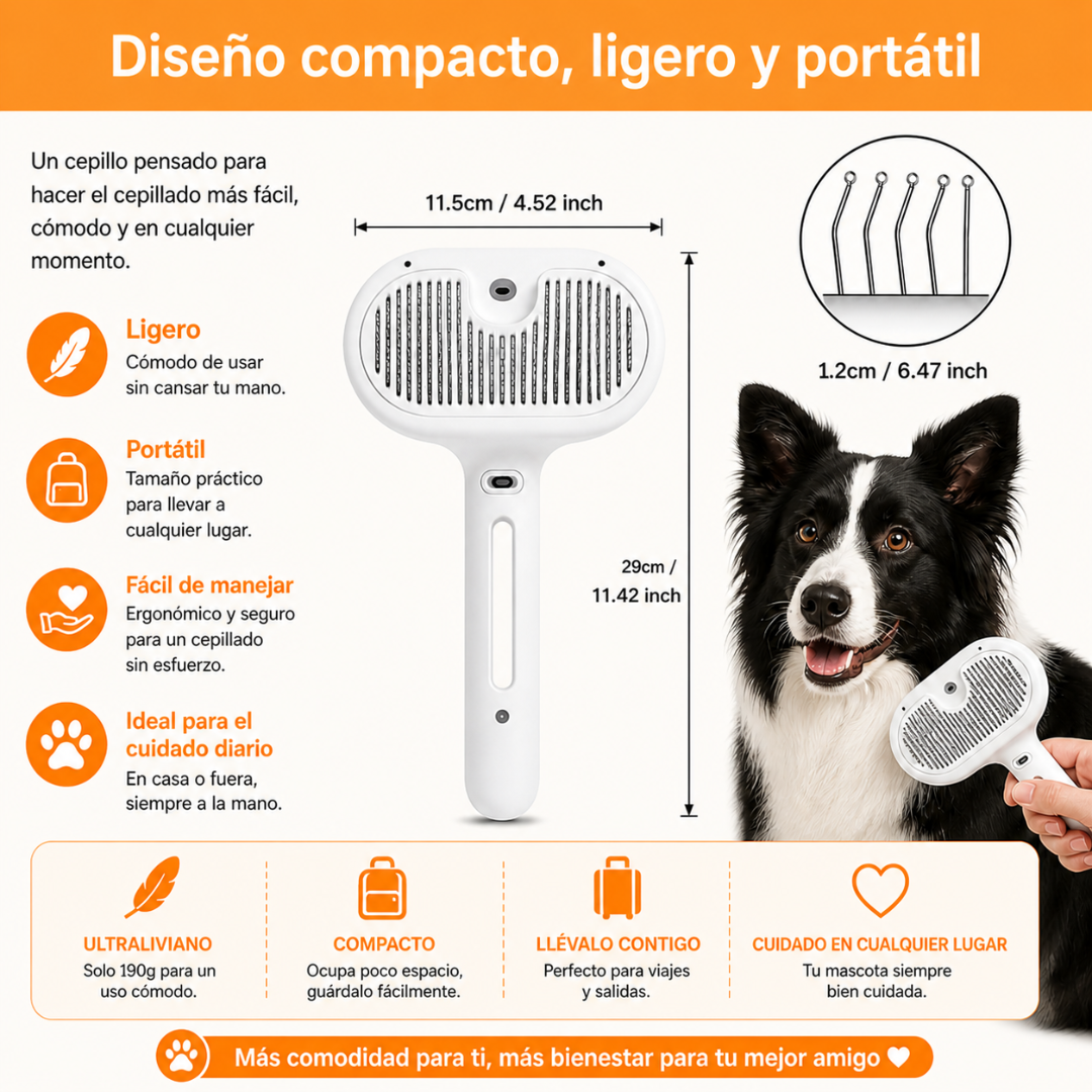 Cepillo Vapor Perros  Elimina Nudos, Pelos y Masajea